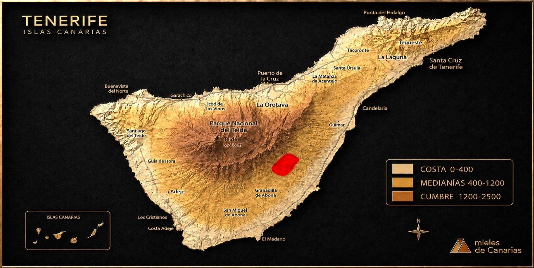 Mapa de Tenerife — zona de producción: Arico · Parque Nacional del Teide