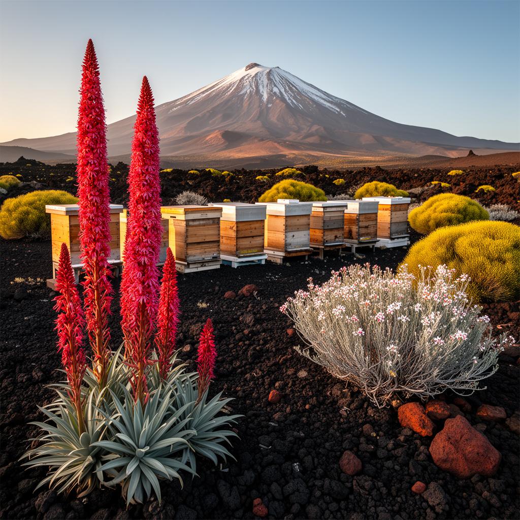 Apicoltore della famiglia ai piedi del Teide tra Tajinaste e Retama